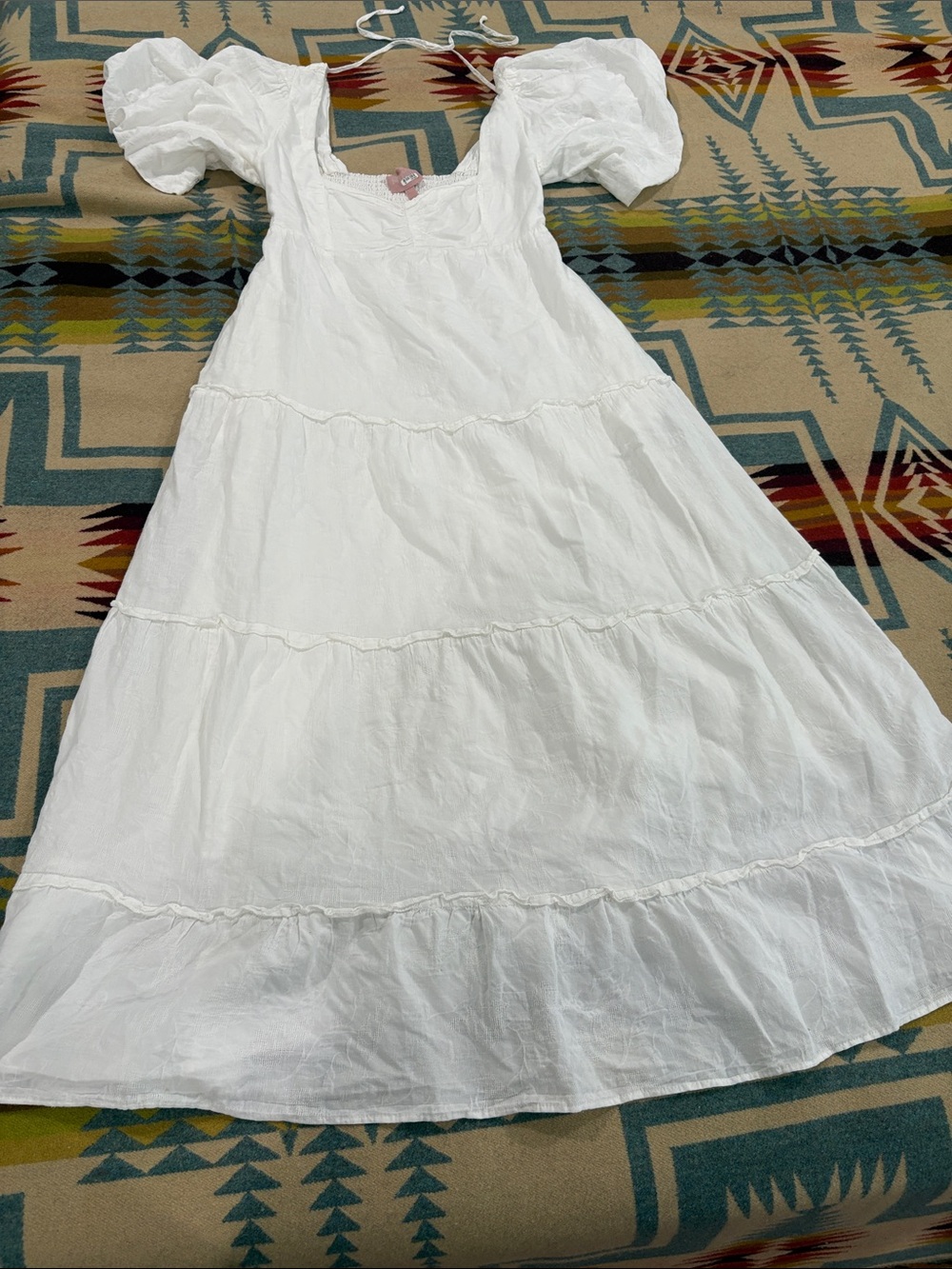 Show Me Your MuMu White Puff-Sleeve Tiered Maxi Dress